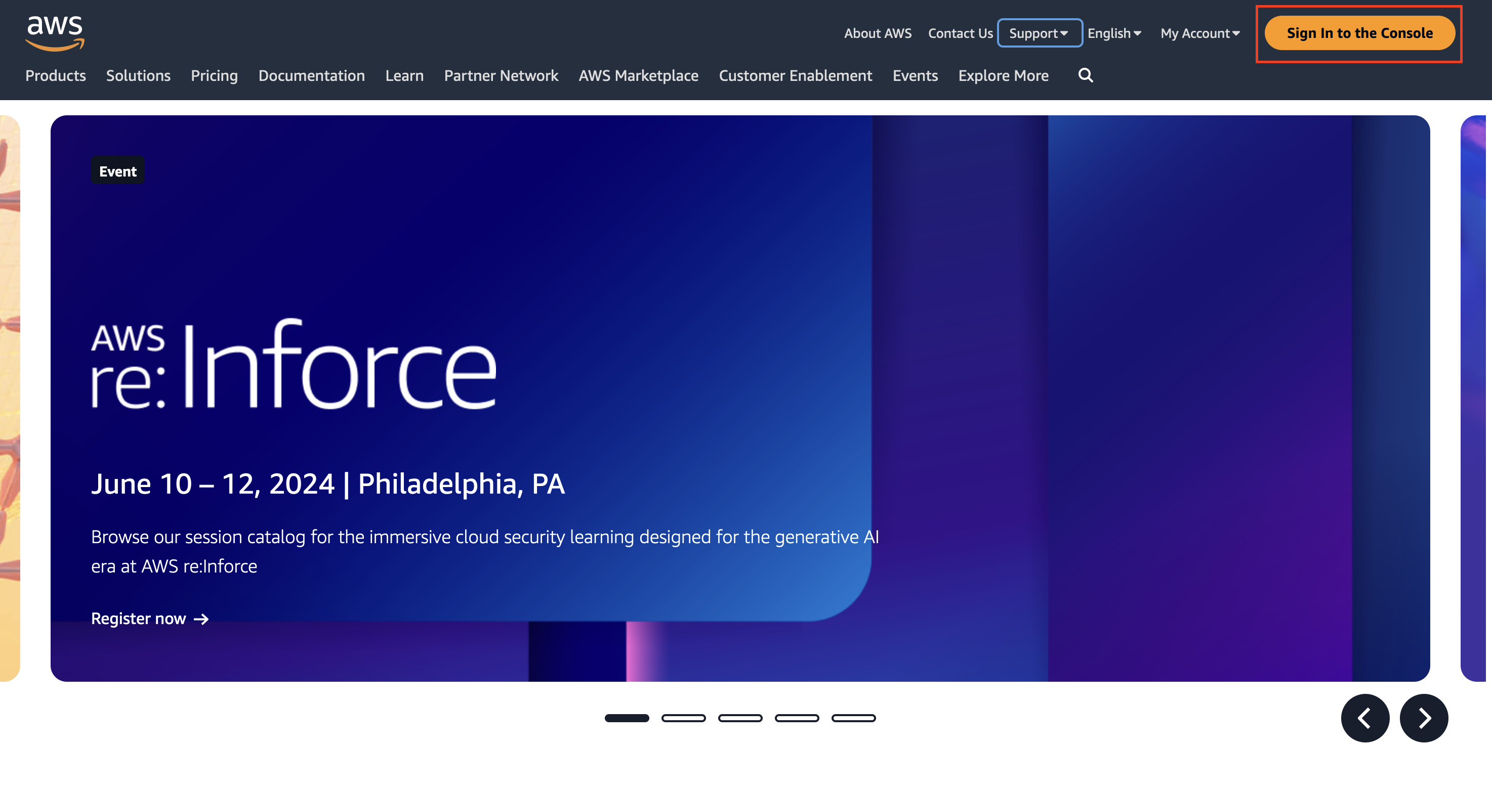 Amazon Web Services page